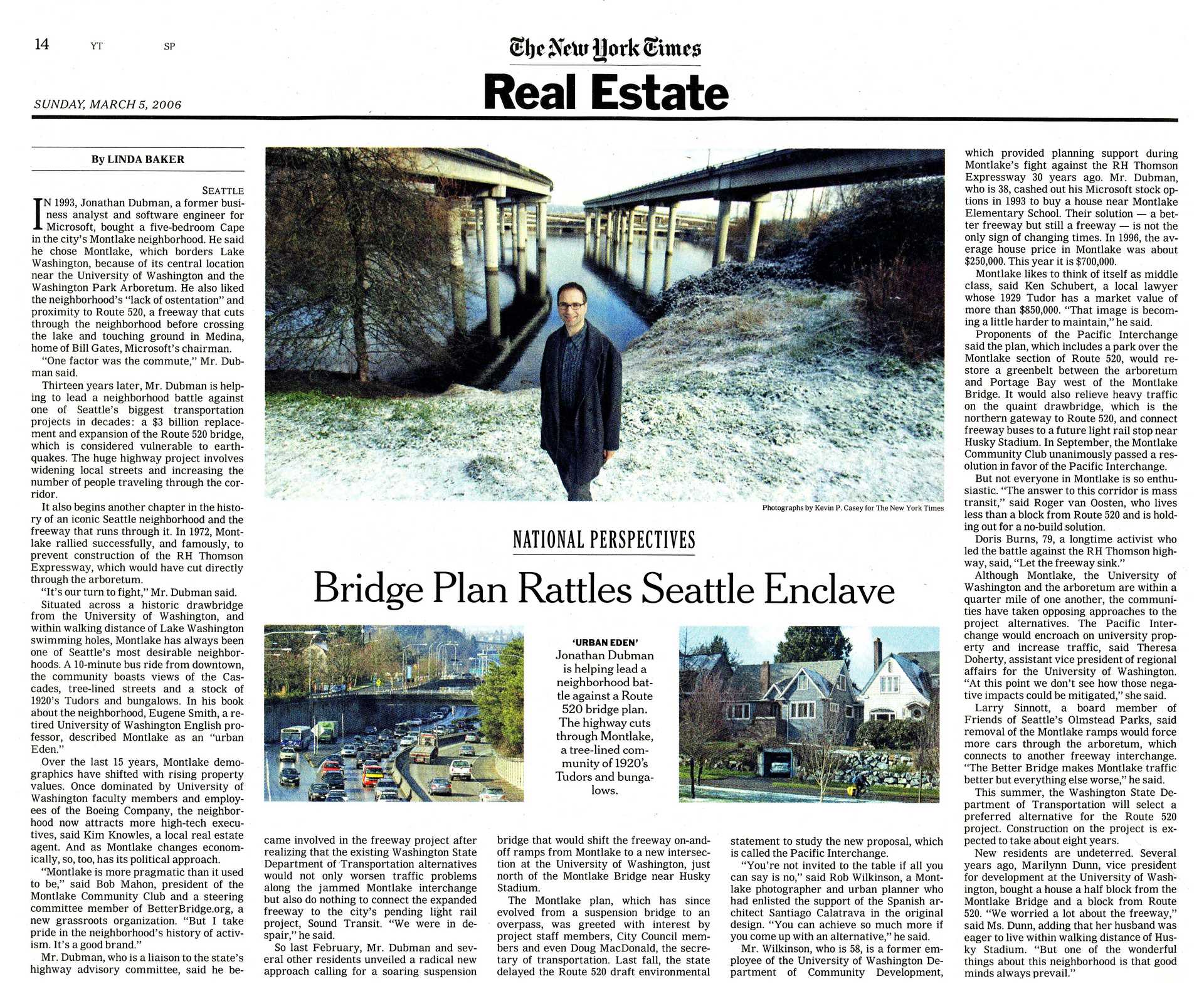 New York Times March 5, 2006 - Bridge Plan Rattles Seattle Enclave
